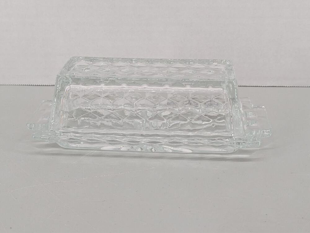 Vintage Covered Glass Butter Dish Fostoria American Fire Polished Optic Cube